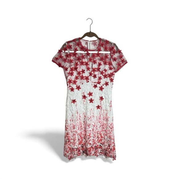 Elie Tahari Dresses & Skirts - Elie Tahari Red White Lace Floral Dress Lined Size 4